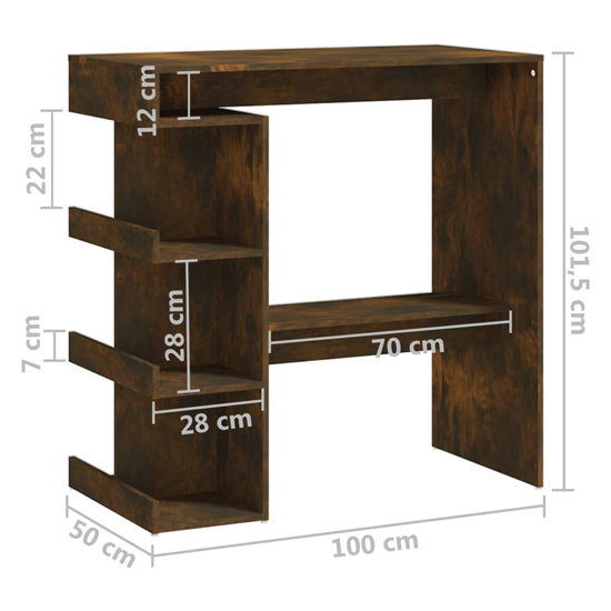 Aiza 100cm Wooden Bar Table With Storage Rack In Smoked Oak