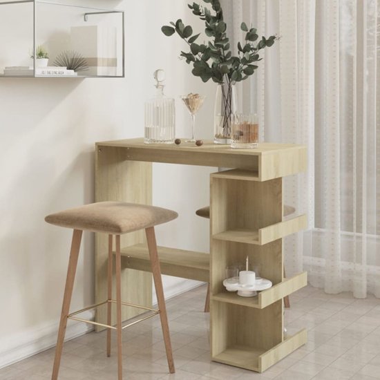 Aiza 100cm Wooden Bar Table With Storage Rack In Sonoma Oak