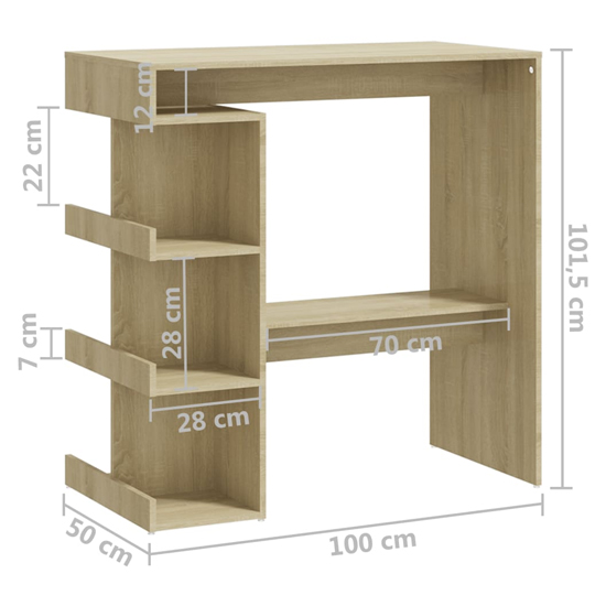 Aiza 100cm Wooden Bar Table With Storage Rack In Sonoma Oak