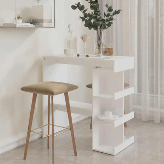 Aiza 100cm Wooden Bar Table With Storage Rack In White