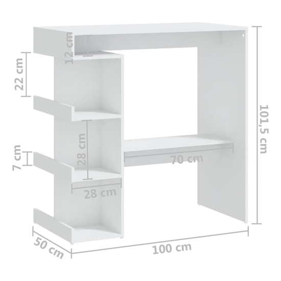 Aiza 100cm Wooden Bar Table With Storage Rack In White