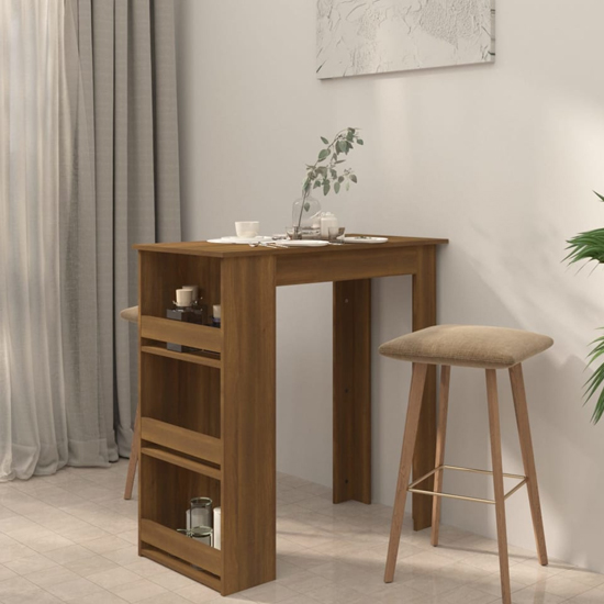 Aiza 102cm Wooden Bar Table With Storage Rack In Brown Oak