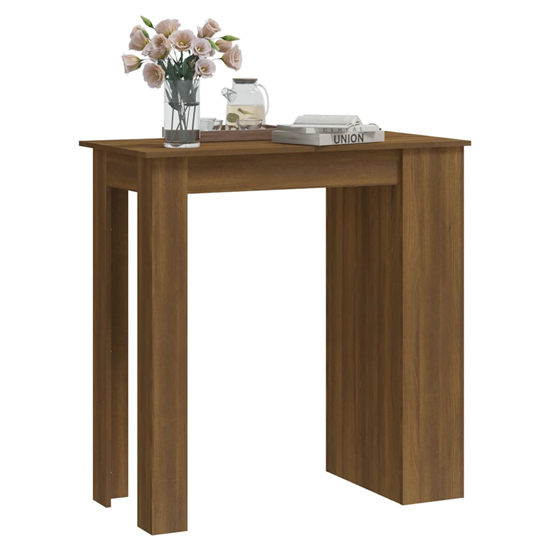 Aiza 102cm Wooden Bar Table With Storage Rack In Brown Oak
