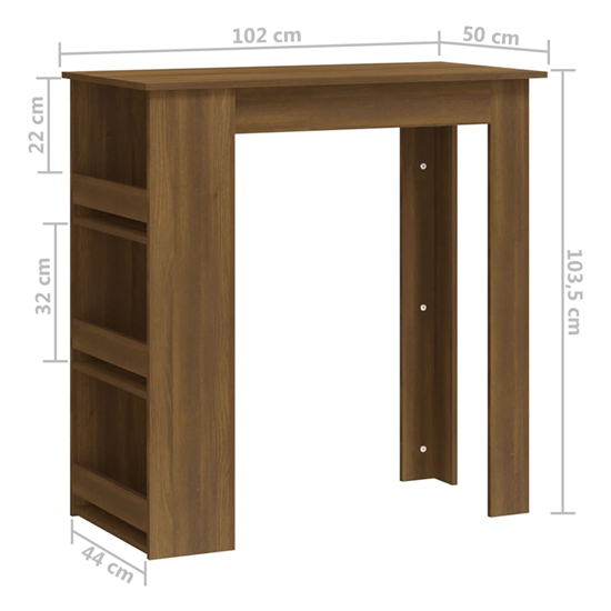 Aiza 102cm Wooden Bar Table With Storage Rack In Brown Oak
