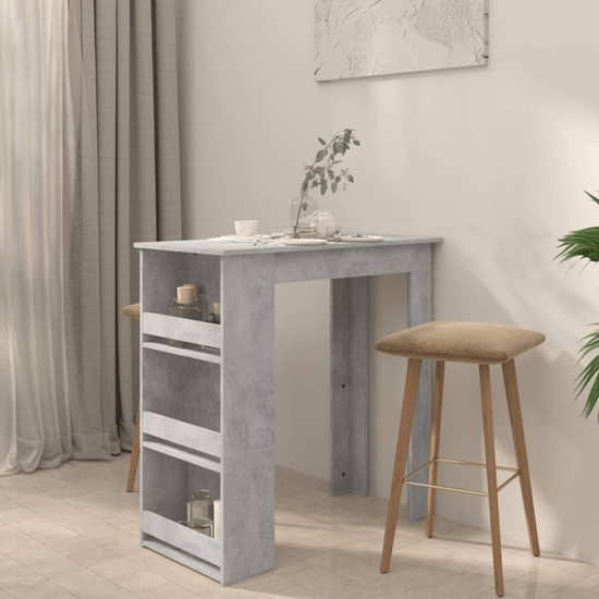 Aiza 102cm Wooden Bar Table With Storage Rack In Concrete Effect