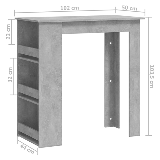 Aiza 102cm Wooden Bar Table With Storage Rack In Concrete Effect