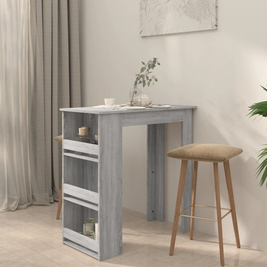 Aiza 102cm Wooden Bar Table With Storage Rack In Grey Sonoma