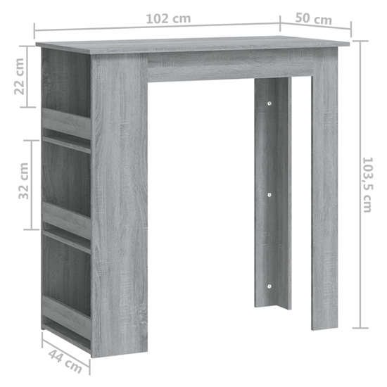 Aiza 102cm Wooden Bar Table With Storage Rack In Grey Sonoma