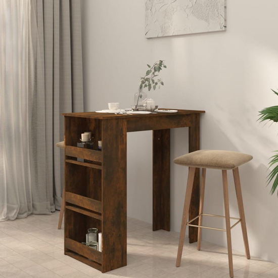 Aiza 102cm Wooden Bar Table With Storage Rack In Smoked Oak