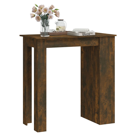 Aiza 102cm Wooden Bar Table With Storage Rack In Smoked Oak