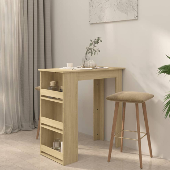 Aiza 102cm Wooden Bar Table With Storage Rack In Sonoma Oak