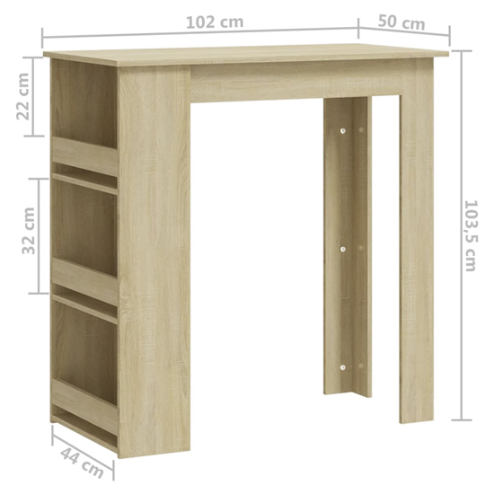 Aiza 102cm Wooden Bar Table With Storage Rack In Sonoma Oak