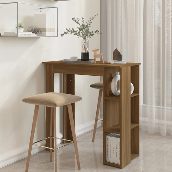 Aiza Wooden Bar Table With Shelf In Brown Oak