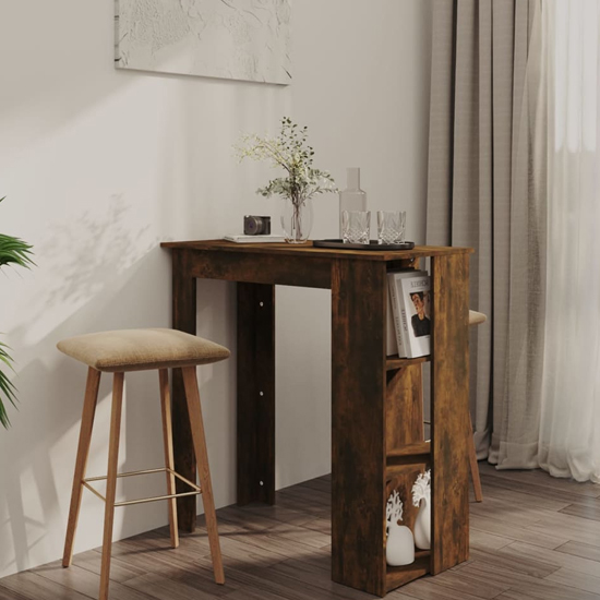 Aiza Wooden Bar Table With Shelf In Smoked Oak