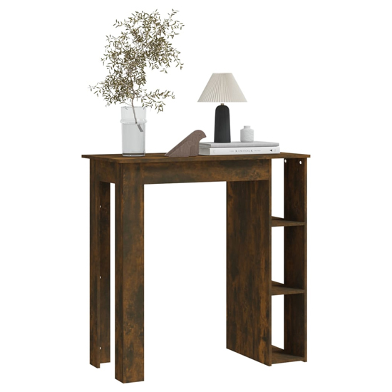 Aiza Wooden Bar Table With Shelf In Smoked Oak