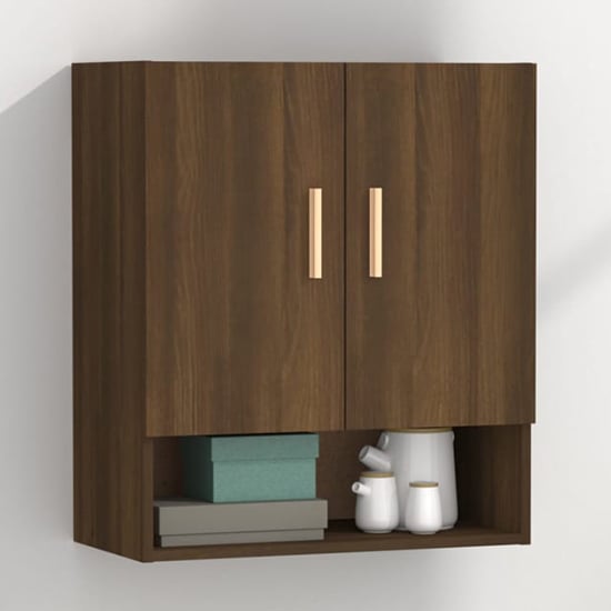 Photo of Aizza wooden wall storage cabinet with 2 doors in brown oak