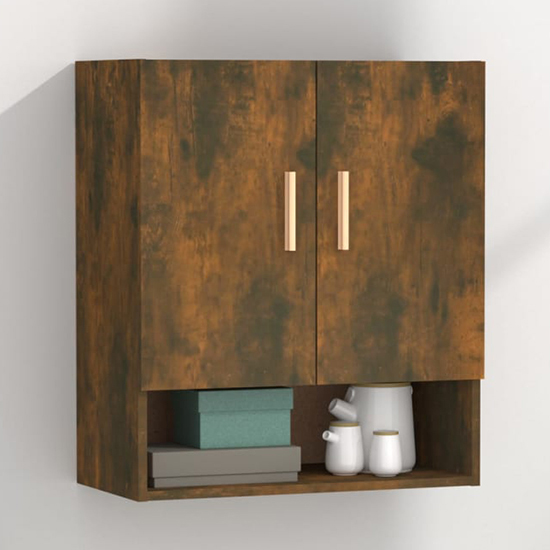 Product photograph of Aizza Wooden Wall Storage Cabinet With 2 Doors In Smoked Oak from Furniture in Fashion