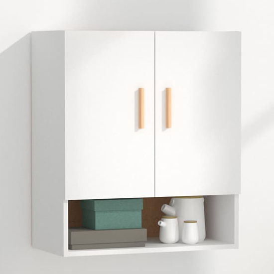 Photo of Aizza wooden wall storage cabinet with 2 doors in white