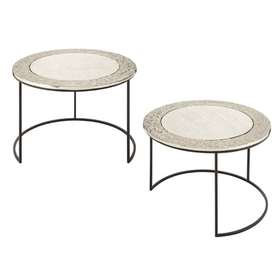 Photo of Akela large round glass top set of 2 side tables in brass