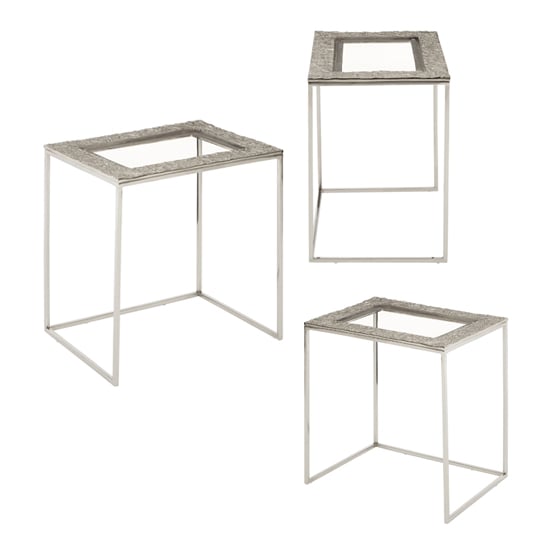 Read more about Akela rectangular glass top set of 3 side tables in silver