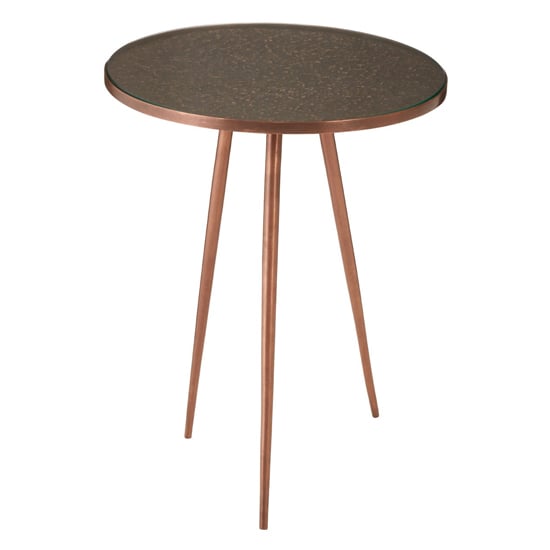 Akela Round Glass Top Side Table With Copper Metal Legs