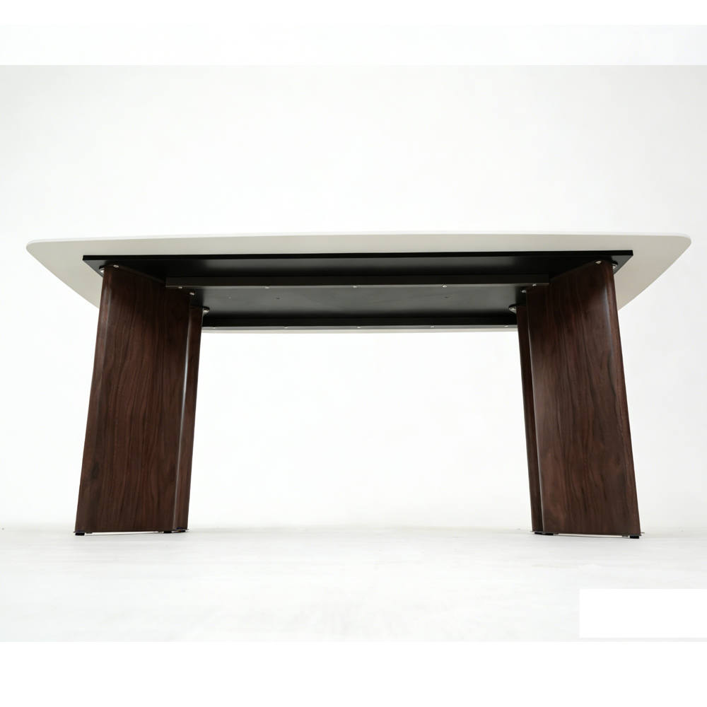 Akiharu Travertine Marble Effect Sintered Stone Top Dining Table with Walnut Wooden Base