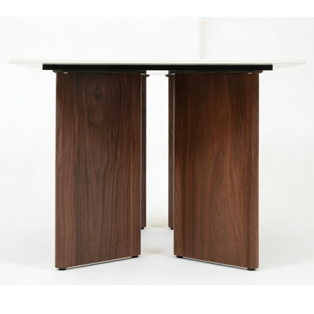 Akiharu Travertine Marble Effect Sintered Stone Top Dining Table with Walnut Wooden Base