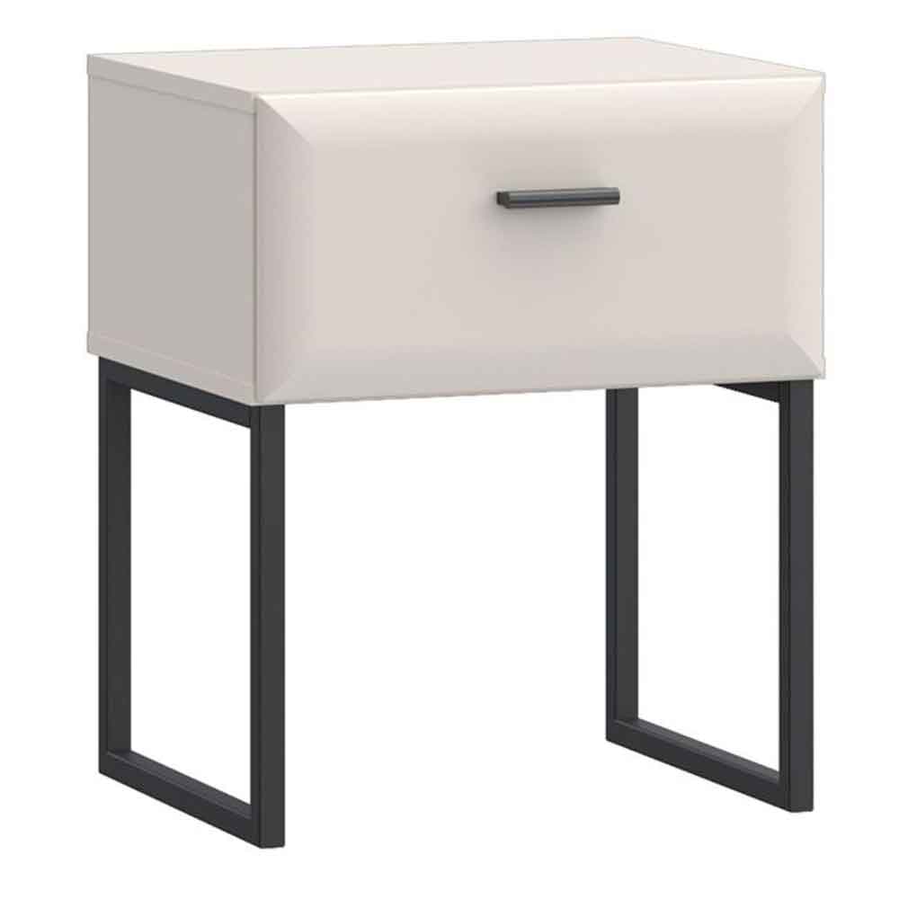 Akihiro Wooden Bedside Cabinet with 1 Drawer and Black Metal Legs in White