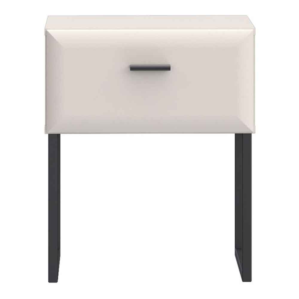Akihiro Wooden Bedside Cabinet with 1 Drawer and Black Metal Legs in White