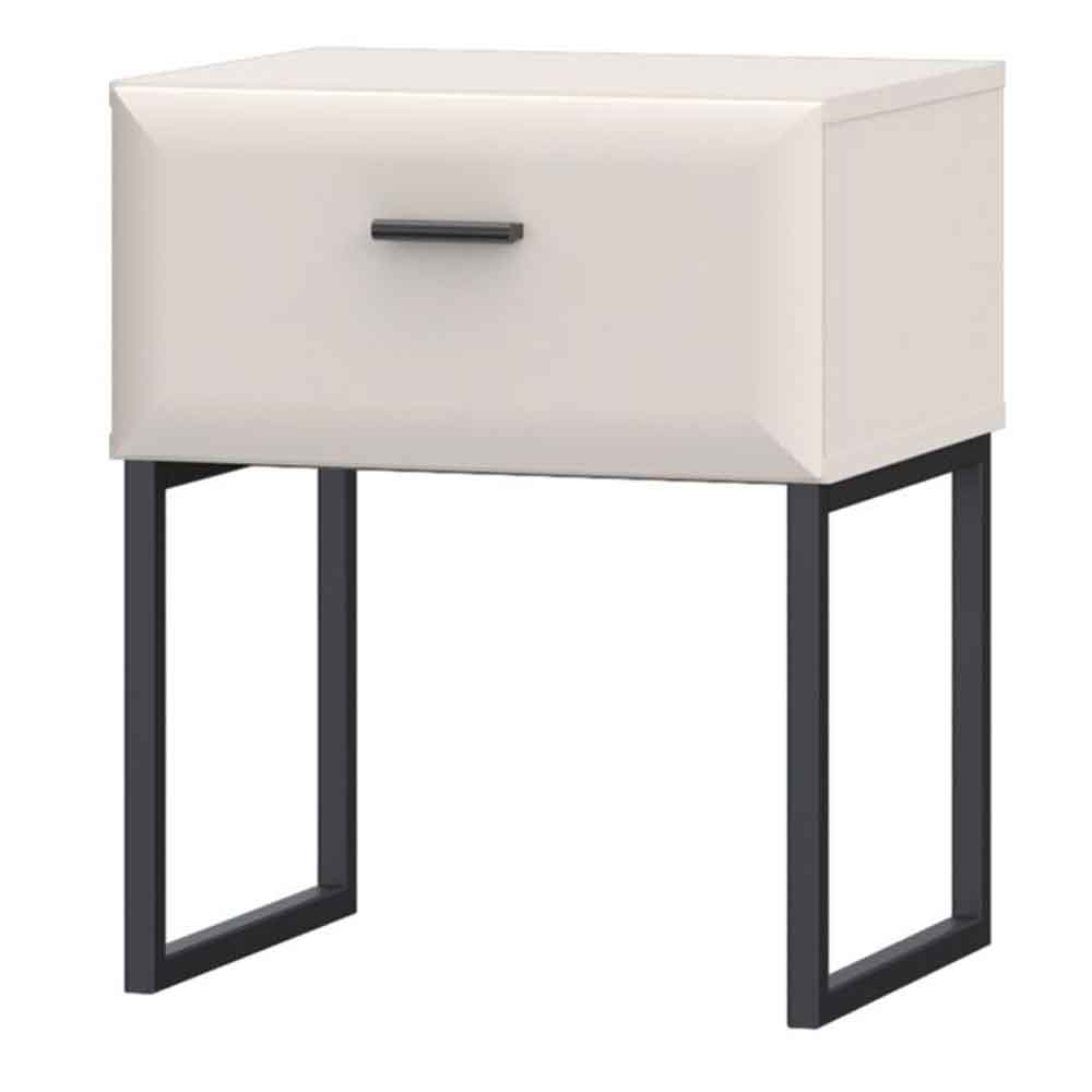 Akihiro Wooden Bedside Cabinet with 1 Drawer and Black Metal Legs in White