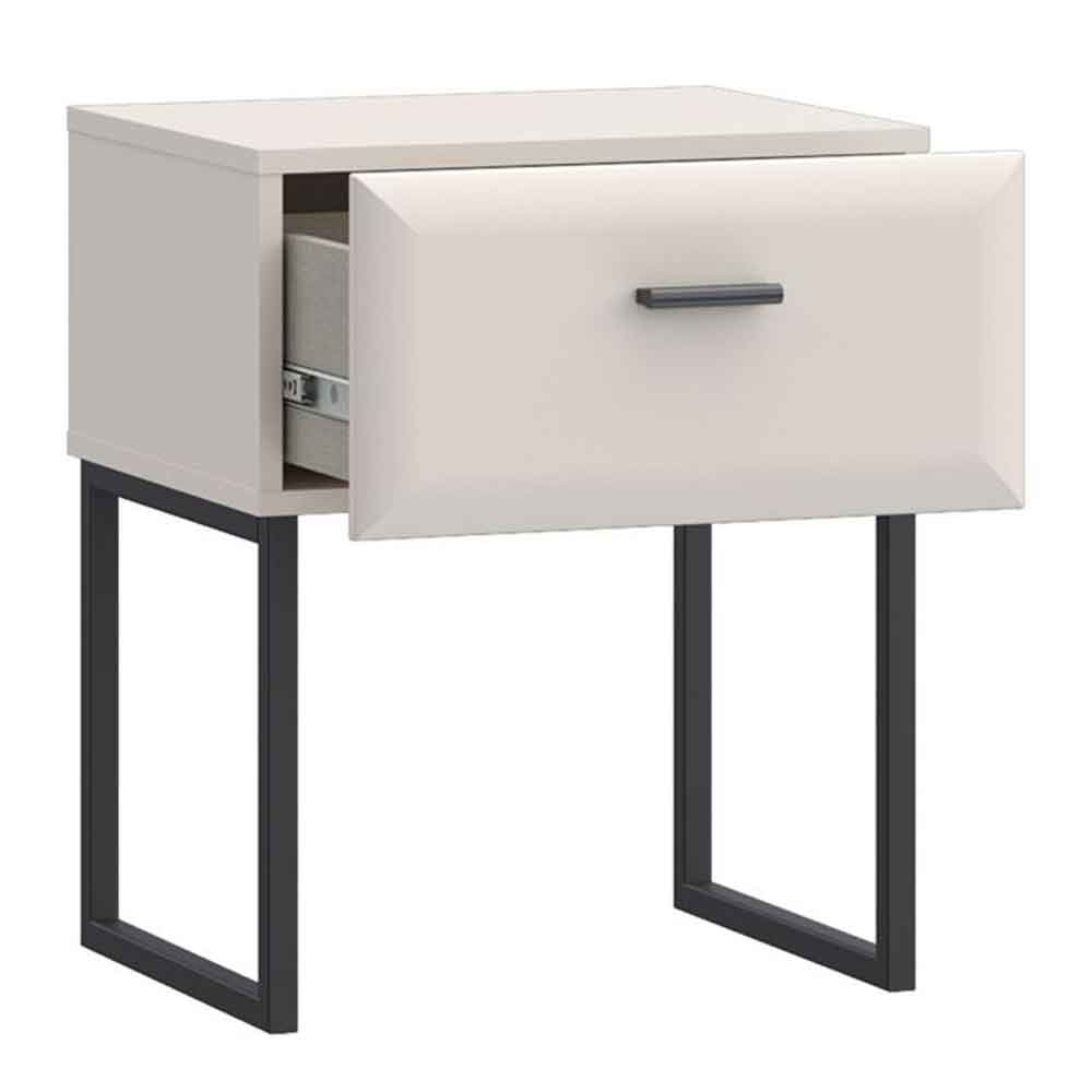 Akihiro Wooden Bedside Cabinet with 1 Drawer and Black Metal Legs in White