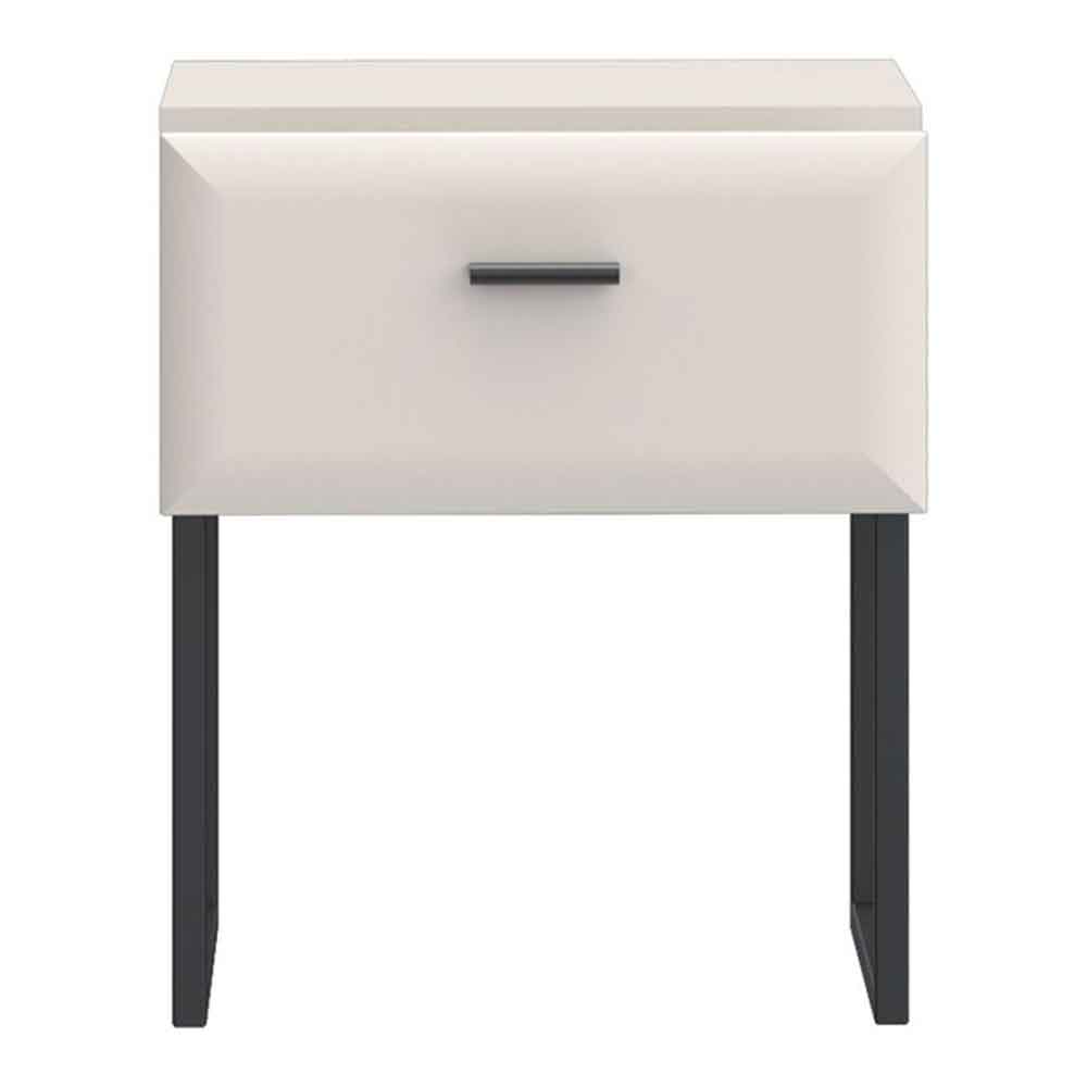 Akihiro Wooden Bedside Cabinet with 1 Drawer and Black Metal Legs in White