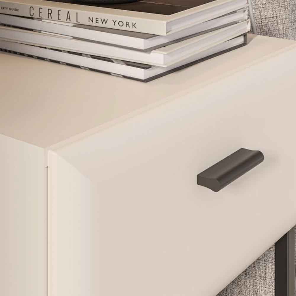 Akihiro Wooden Bedside Cabinet with 1 Drawer and Black Metal Legs in White