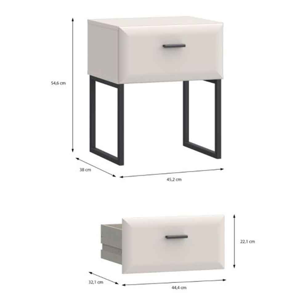 Akihiro Wooden Bedside Cabinet with 1 Drawer and Black Metal Legs in White