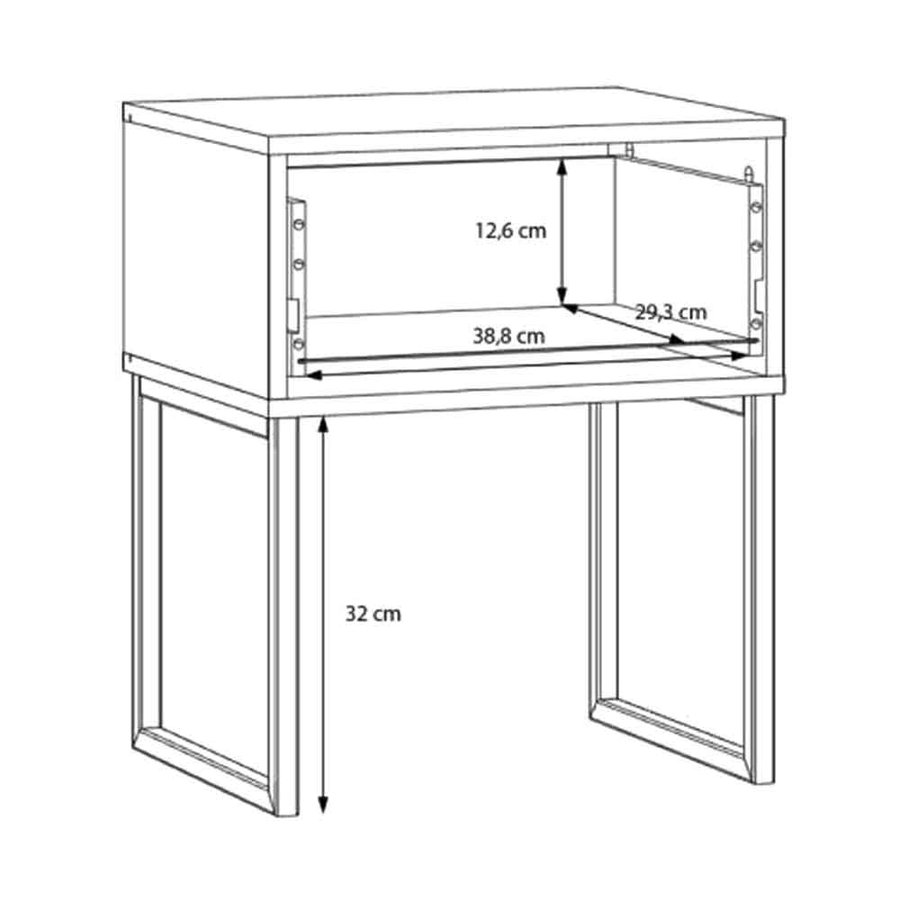 Akihiro Wooden Bedside Cabinet with 1 Drawer and Black Metal Legs in White