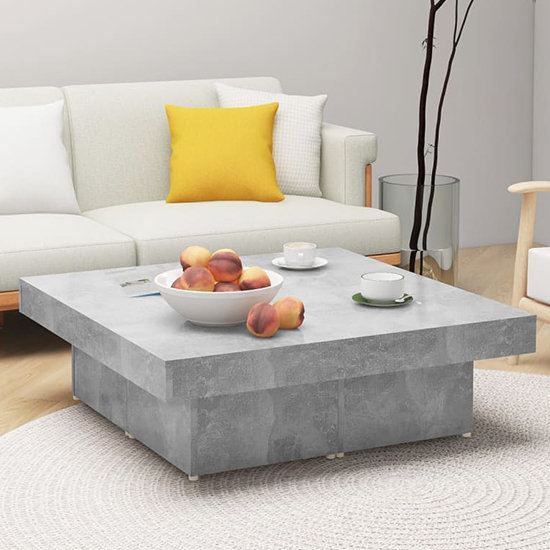 Akili Square Wooden Coffee Table In Concrete Effect