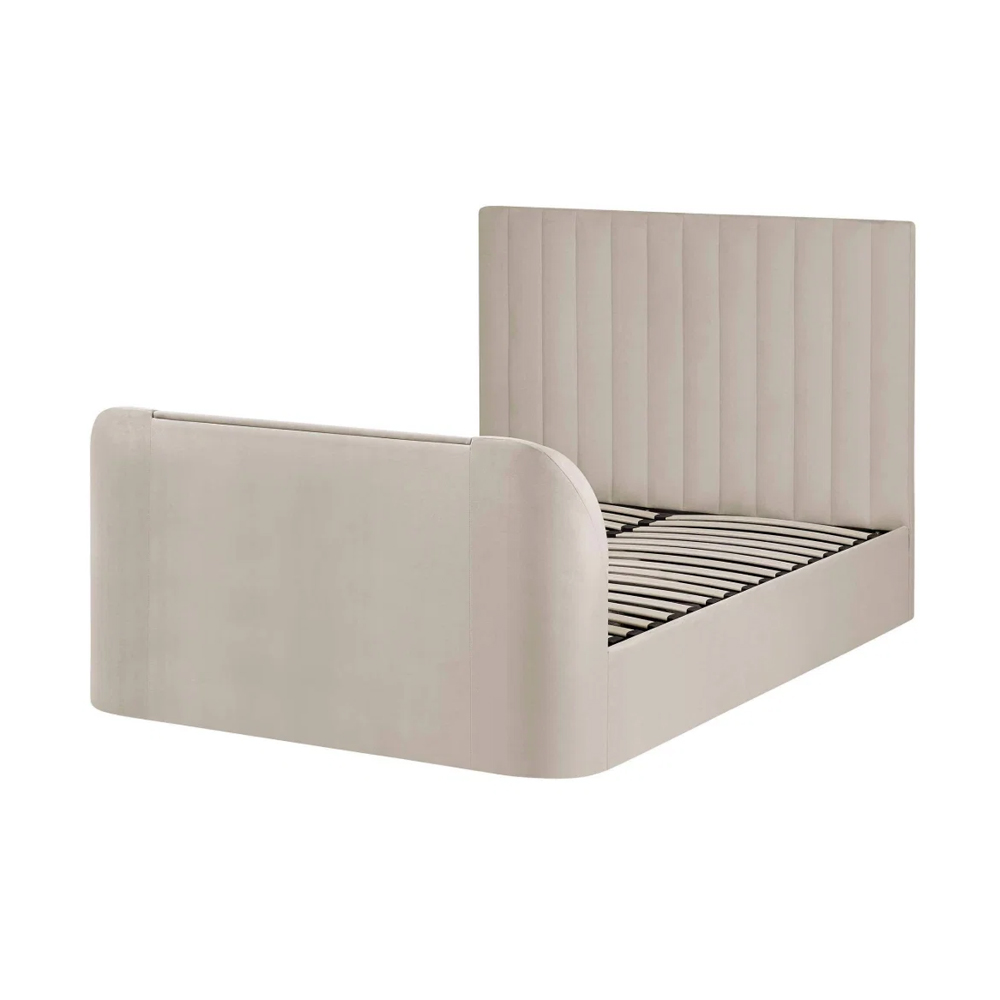 Akinori Velvet Ottoman Storage TV Double Bed in Cream