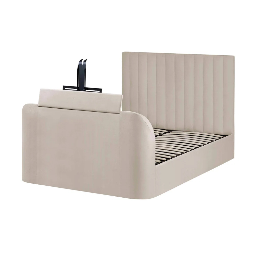 Akinori Velvet Ottoman Storage TV Double Bed in Cream