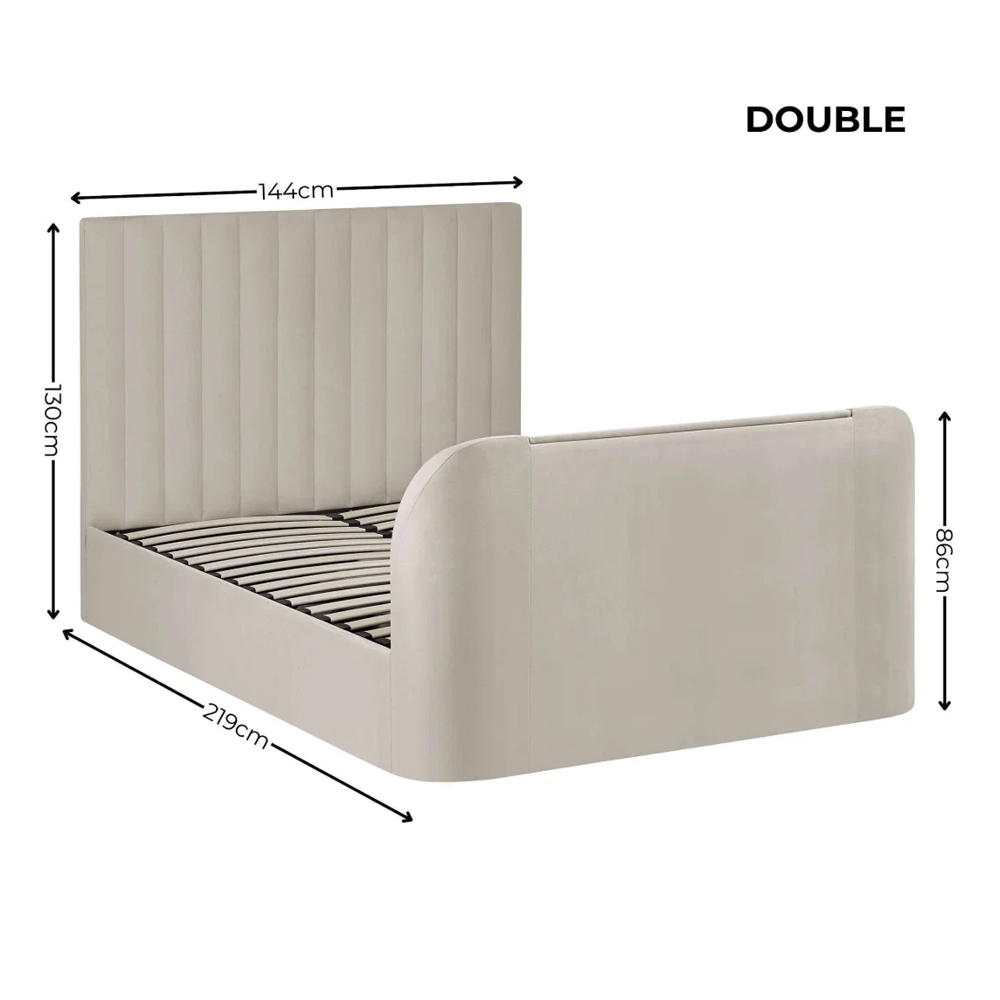 Akinori Velvet Ottoman Storage TV Double Bed in Cream