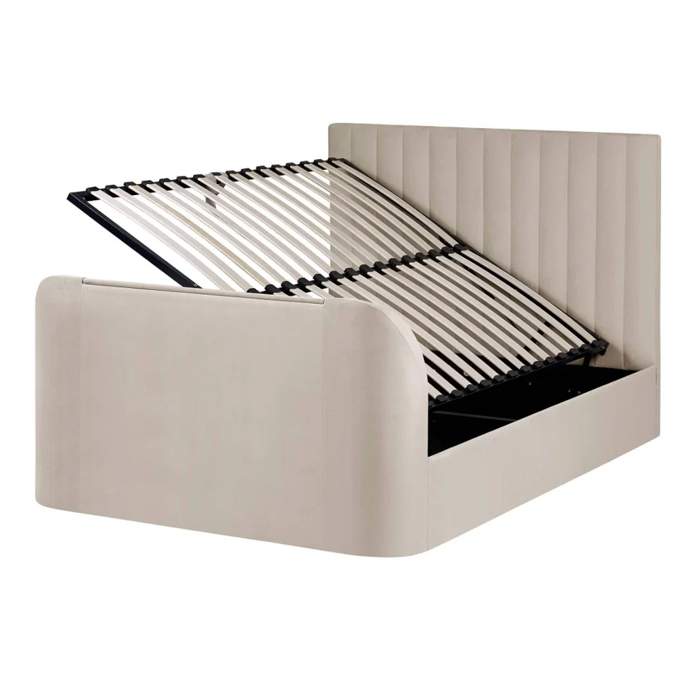 Akinori Velvet Ottoman Storage TV King Size Bed in Cream