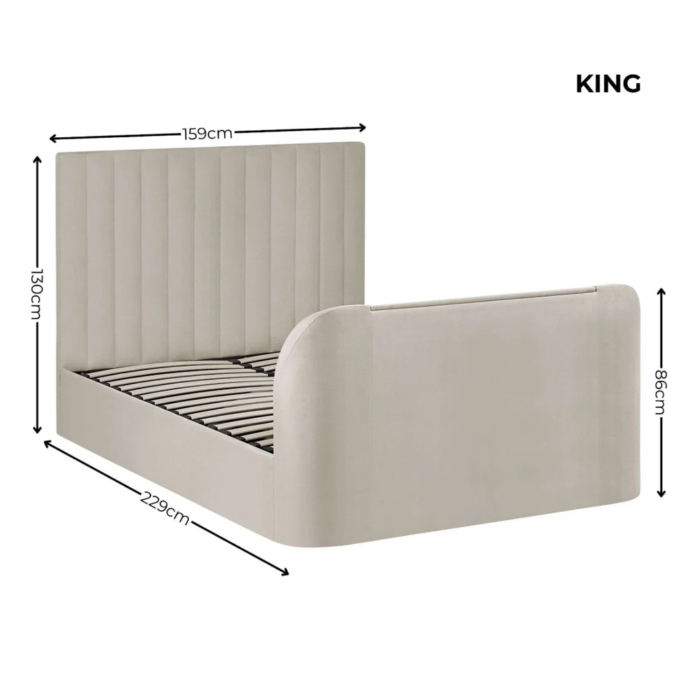 Akinori Velvet Ottoman Storage TV King Size Bed in Cream
