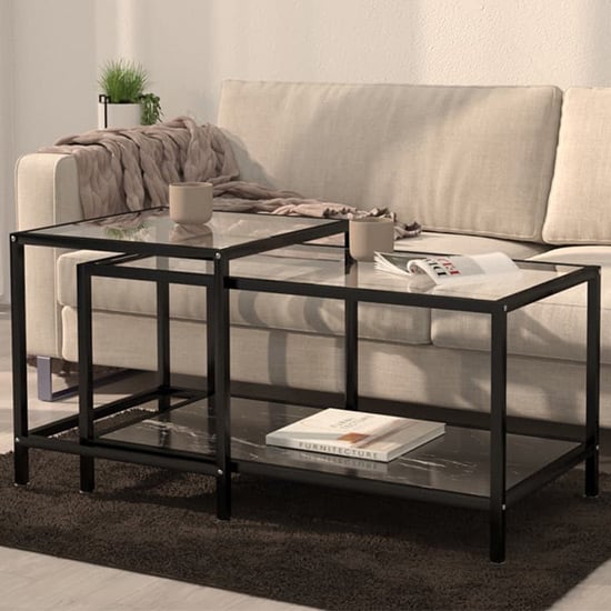 Akio Glass Coffee Tables With Black Marble Effect Undershelf_1