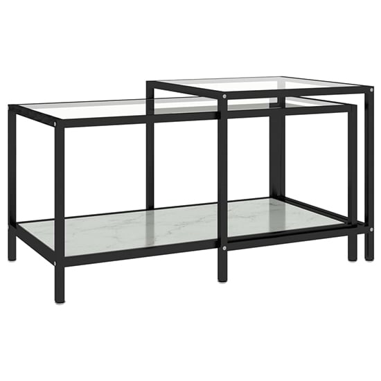 Akio Glass Coffee Tables With White Marble Effect Undershelf_2