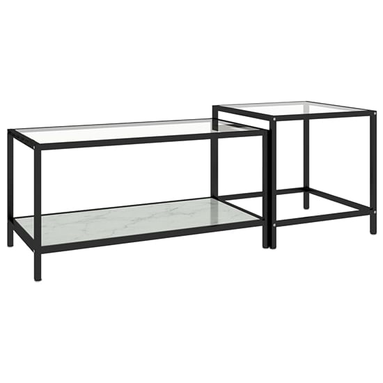 Akio Glass Coffee Tables With White Marble Effect Undershelf_4