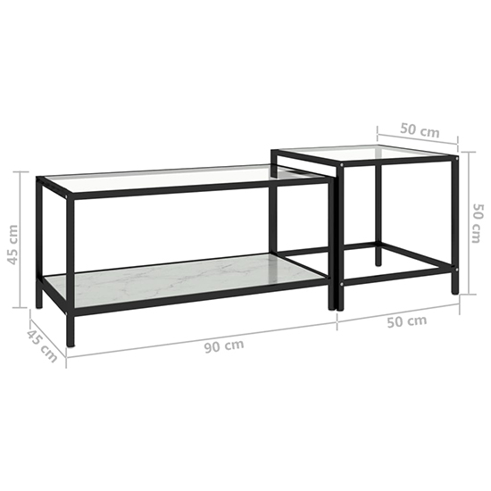 Akio Glass Coffee Tables With White Marble Effect Undershelf_7