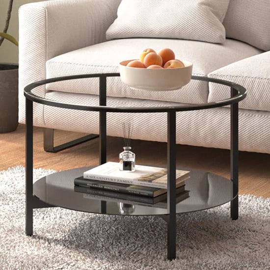 Akio Round Clear Glass Coffee Table With Black Undershelf Furniture