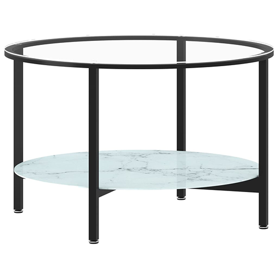 Akio Round Glass Coffee Table With White Marble Effect Shelf_2