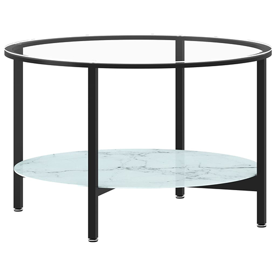 Akio Round Glass Coffee Table With White Marble Effect Shelf