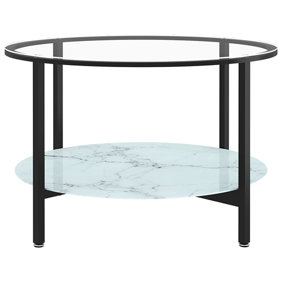 Akio Round Glass Coffee Table With White Marble Effect Shelf_3