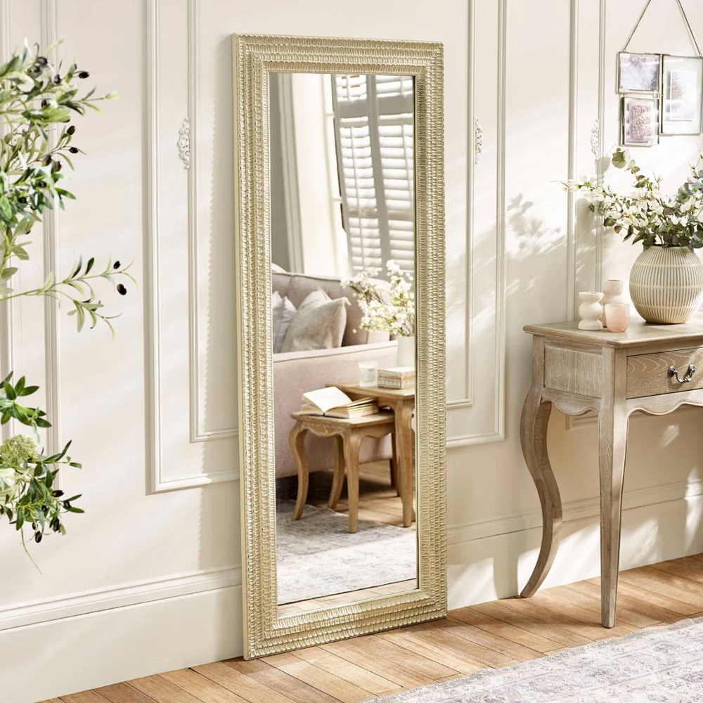 Akisato Glass Lean Mirror with White Frame